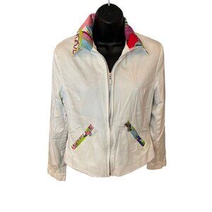 Nicole Max White Full Zip Jacket with Colorful Satin Lining Sz M